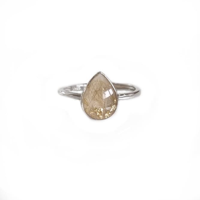 Drop ring with baby hair and gold leaf pieces